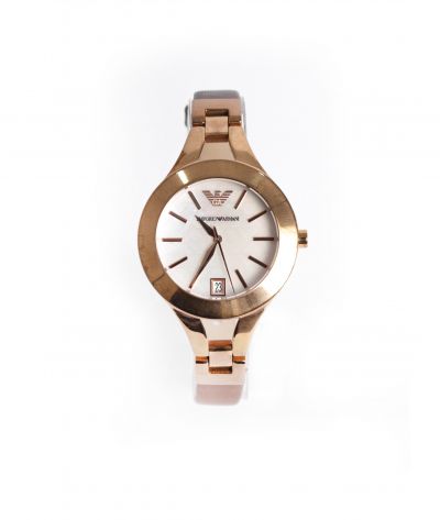 Emporio Armani AR7430 Rose Gold Tone Brown Leather